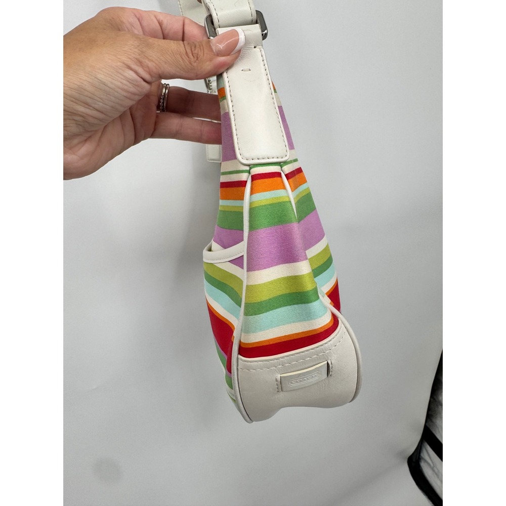 Coach Soho Shoulder Bag Womens Small Multi-Color Striped Y2K Canvas Leather - Picture 5 of 16